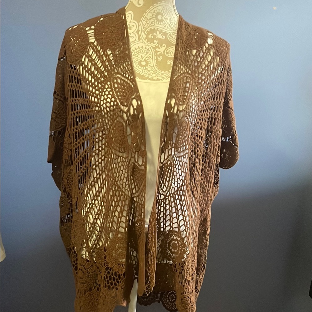 Elegant Brown Crochet Poncho